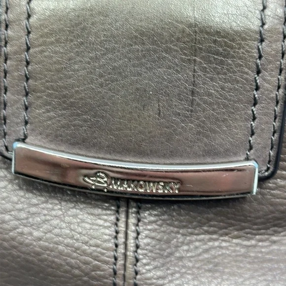 B Makowsky Puddy/Gray Soft Leather Handbag Purse - Picture 6 of 8